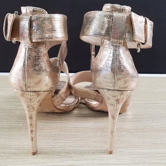 Vince Camuto Ankle Tie Strappy Gold Heels - Picture 3 of 5
